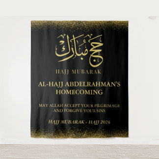 Tapete De Parede Luxo Hajj Mubarak Preto e Dourado-