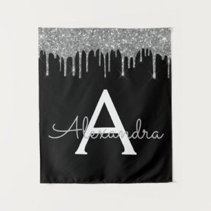 Tapete De Parede Luxo Preto Prateado Brilho Glam Monograma Nome