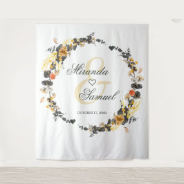 Tapete De Parede Luxuoso Monograma de Casamento Golden Noir