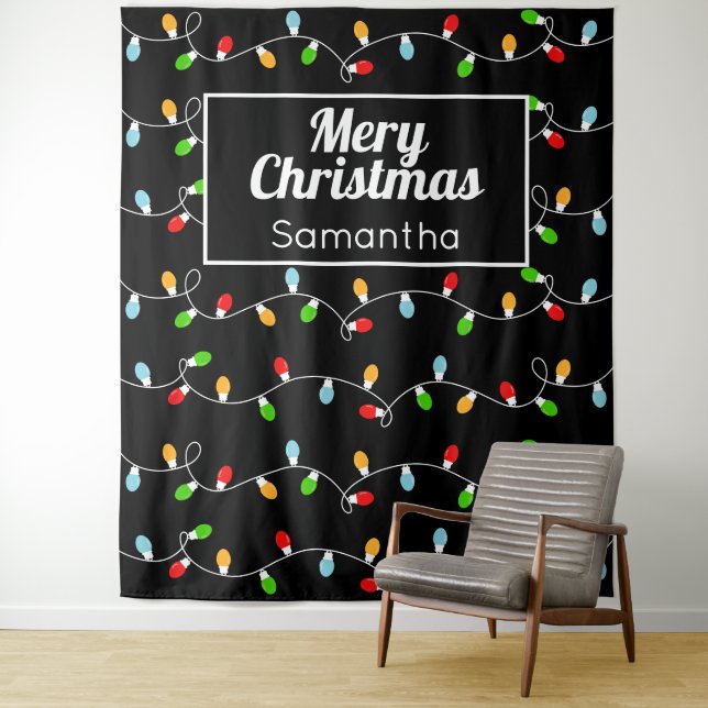 Tapete De Parede Luzes de Natal com Monograma Personalizado (In Situ)