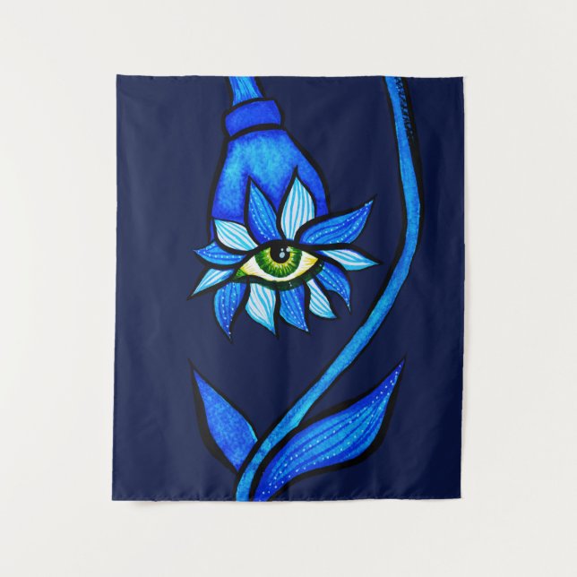 Tapete De Parede Macabre Witchy Eye Flower Creepy Blue (Frente)