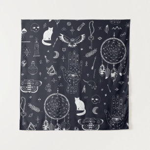 Tapete De Parede Mágica de Halloween: Padrão de Doodle Vintage.