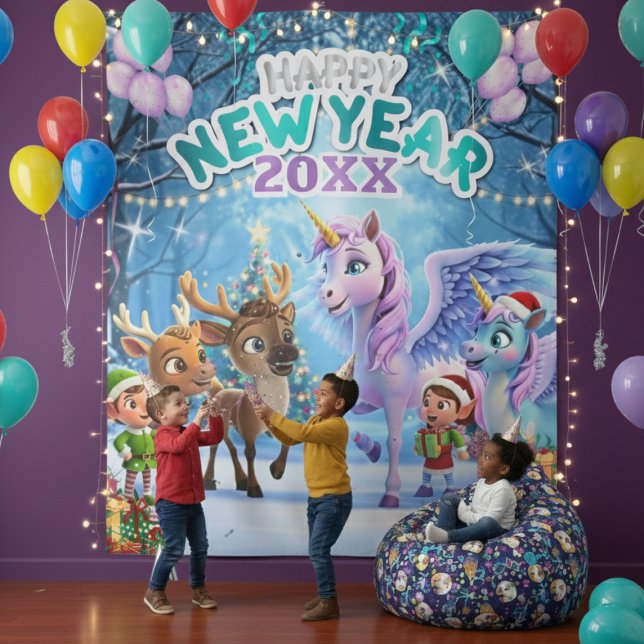 Tapete De Parede Magical Unicorn & Reindeer Kids New Year (Criador carregado)