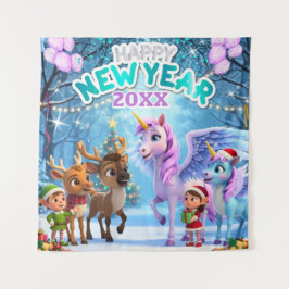 Tapete De Parede Magical Unicorn & Reindeer Kids New Year Bckdrop