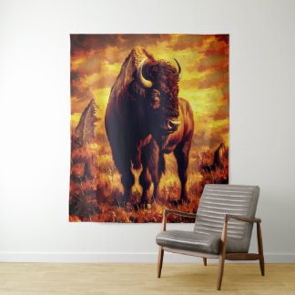 Tapete De Parede Majestic Bison Oil Painting – Wild Prairie Sunset