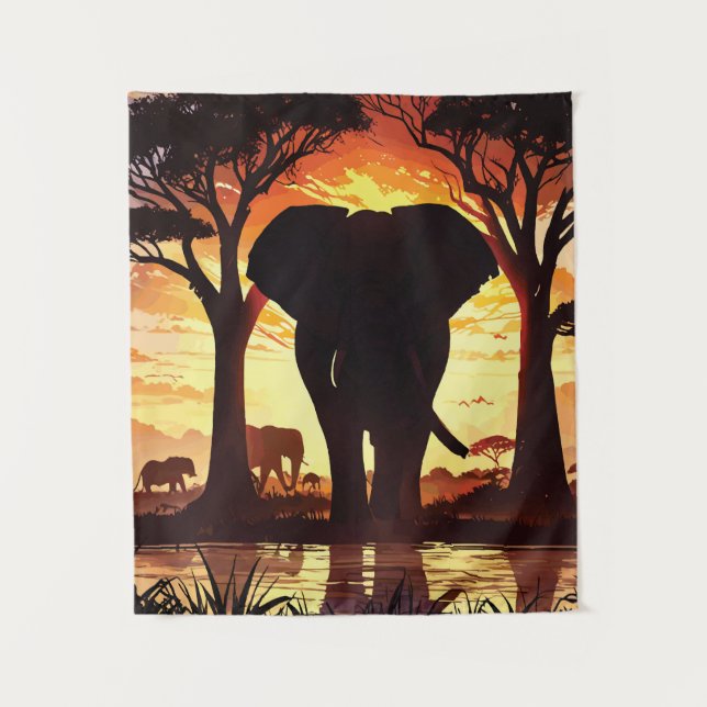 Tapete De Parede Majestic Elephant at Sunset in the African Savanna (Frente)