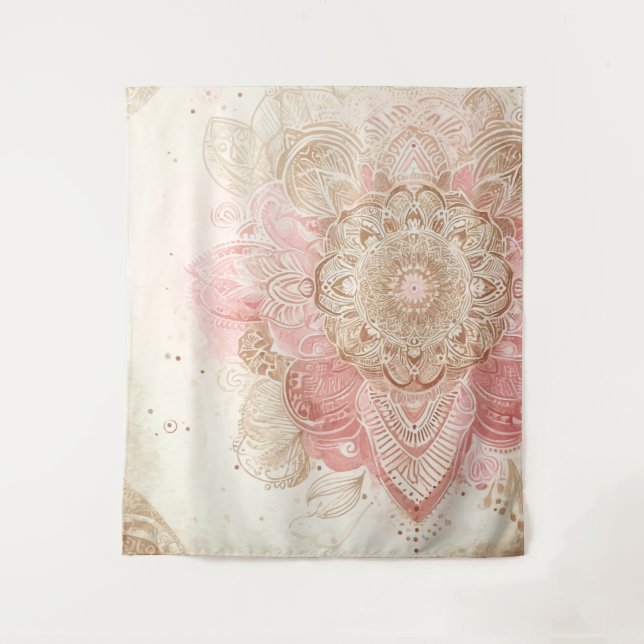 Tapete De Parede Mandala Boêmio Boho Rosa Marrom Creme Moda (Frente)