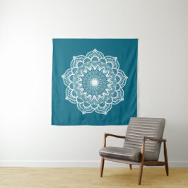 Tapete De Parede Mandala Branco em Fundo Azul