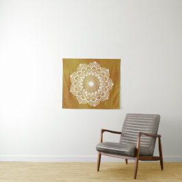 Tapete De Parede Mandala Branco em Fundo Dourado