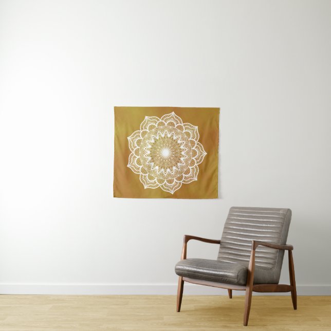 Tapete De Parede Mandala Branco em Fundo Dourado (In Situ (Horizontal))
