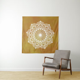 Tapete De Parede Mandala Branco em Fundo Dourado