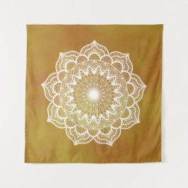 Tapete De Parede Mandala Branco em Fundo Dourado