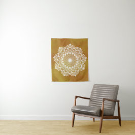 Tapete De Parede Mandala Branco em Fundo Dourado Pequeno