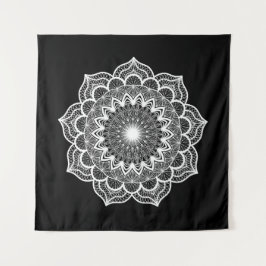 Tapete De Parede Mandala Branco em Fundo Preto