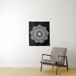 Tapete De Parede Mandala Branco em Fundo Preto