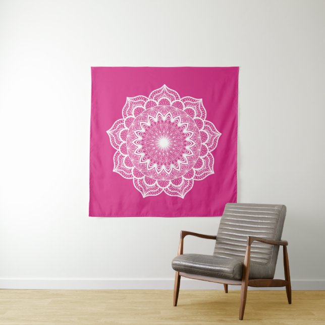 Tapete De Parede Mandala Branco em Fundo Rosa (In Situ)