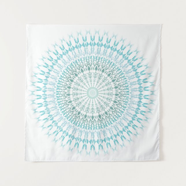 Tapete De Parede Mandala Branco Turquesa (Frente)