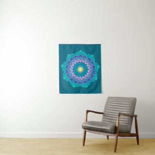 Tapete De Parede Mandala Colorido em Fundo Azul Pequeno