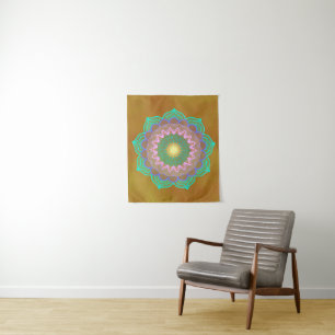 Tapete De Parede Mandala Colorido em Fundo Dourado Pequeno