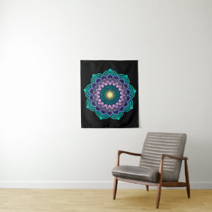 Tapete De Parede Mandala Colorido em Fundo Preto Pequeno