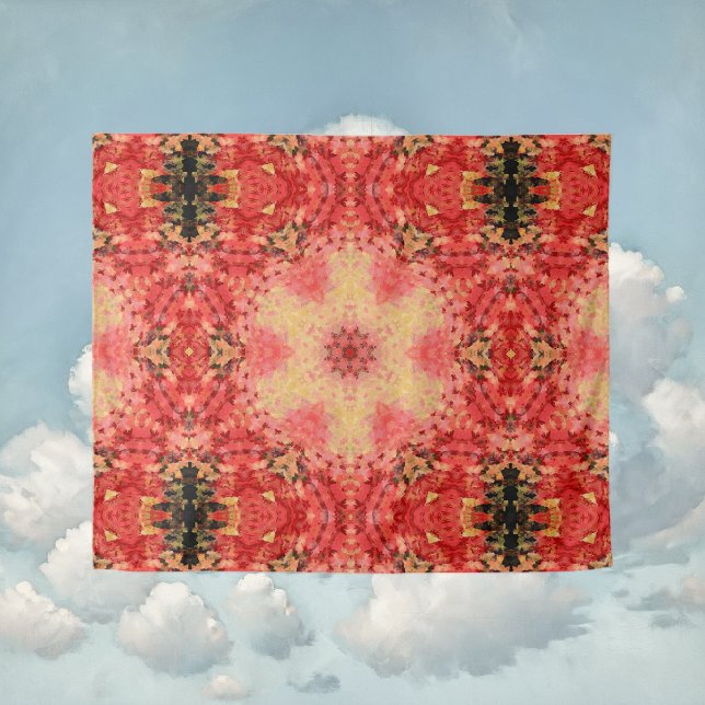 Tapete De Parede Mandala digital amarelo, rosa e vermelho (Yellow Pink and Red Digital Paint Mandala Tapestry By Wormhole Orbital)