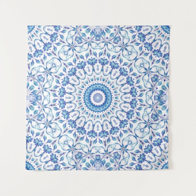 Tapete De Parede Mandalá Floral Azul (Frente)