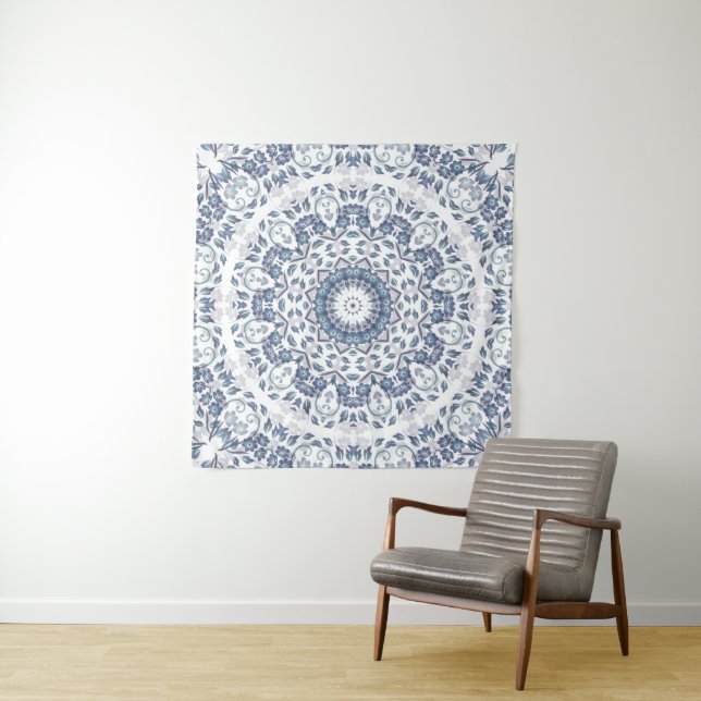 Tapete De Parede Mandala Floral Azul Empoeirado (In Situ)