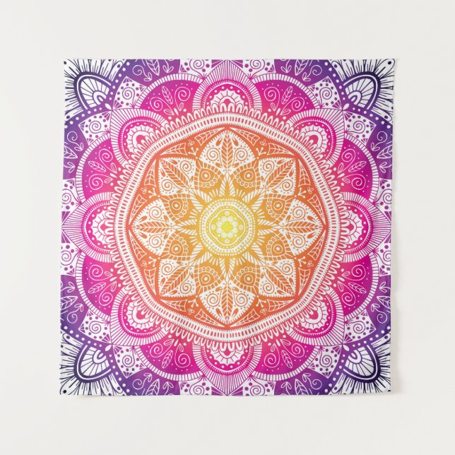 Tapete De Parede Mandala floral fundamental: vindima colorida. (Frente)