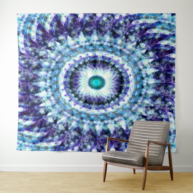 Tapete De Parede Mandala preta azul-turquesa azul-esbranquiçada.... (In Situ (Horizontal))