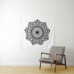 Tapete De Parede Mandala Preto em Fundo Branco