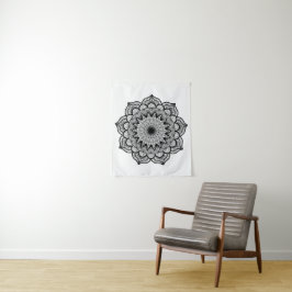 Tapete De Parede Mandala Preto em Fundo Branco Pequeno