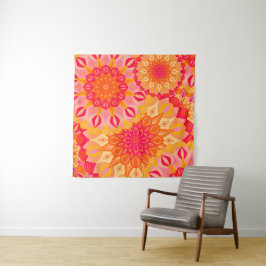Tapete De Parede Mandala Sobreposta Laranja Rosa Amarelo
