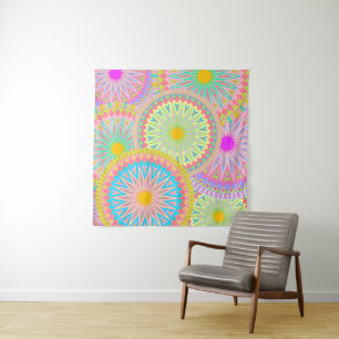Tapete De Parede Mandala Sobreposto Rosa Azul Amarelo Verde-Menta R