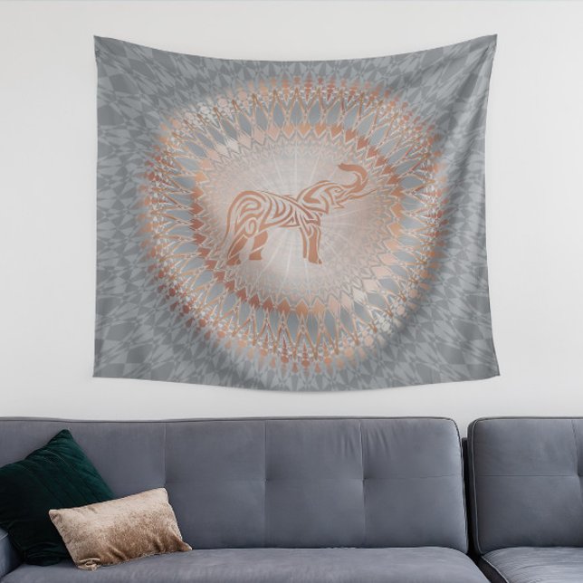Tapete De Parede Mandalas de Elefante Cinza Dourado Rosa (Criador carregado)