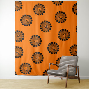Tapete De Parede Mandarim Sonha Padrão Laranja e Preto