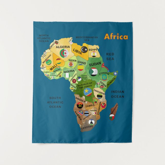 Tapete De Parede Mapa africano com bandeiras (Frente)