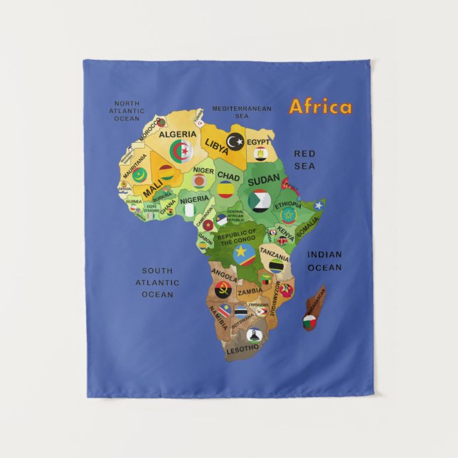 Tapete De Parede Mapa Africano com Bandeiras Trabalho de arte (Frente)