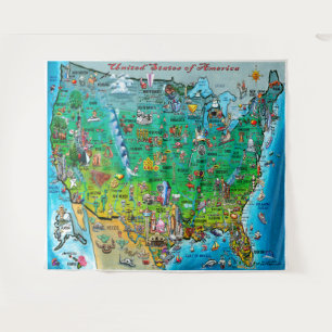 Tapete De Parede Mapa Divertido da Tapetaria dos EUA