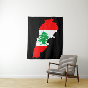 Tapete De Parede Mapa do Líbano com Bandeira