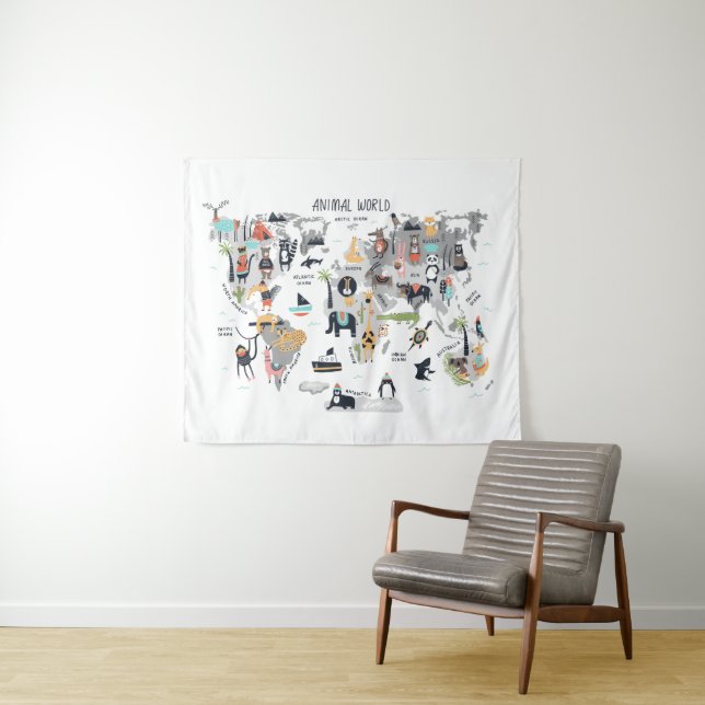 Tapete De Parede Mapa do Mundo Animal (In Situ (Horizontal))