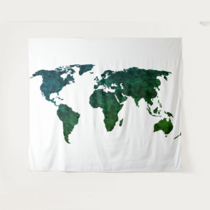Tapete De Parede  Mapa do Mundo Azul e Verde em Branco