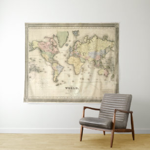 Tapete De Parede Mapa do vintage do mundo (1840)