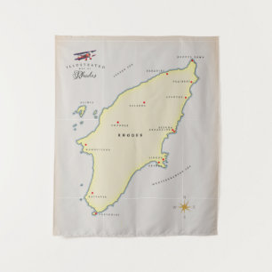Tapete De Parede Mapa ilustrado de Rodes.