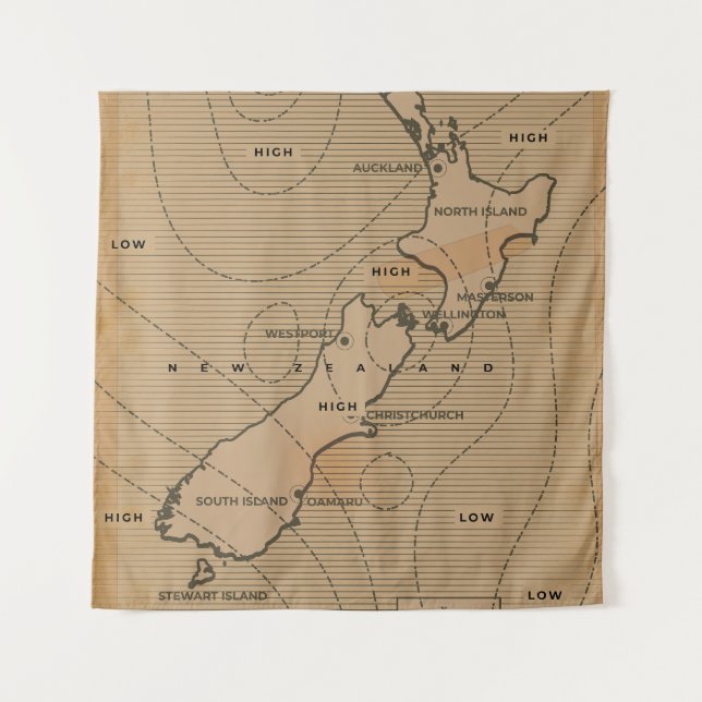 Tapete De Parede Mapa meteorológico antigo da Nova Zelândia (Frente)
