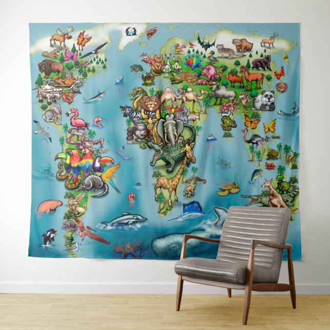 Tapete De Parede Mapa Mundial de Animais (In Situ (Horizontal))
