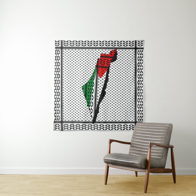 Tapete De Parede Mapa Palestino que Bandeira e Padrão Keffiyeg (In Situ)