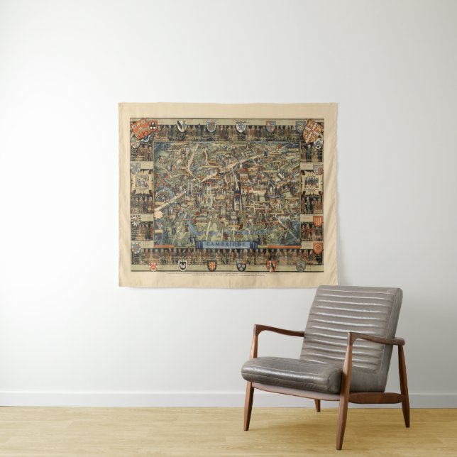 Tapete De Parede Mapa pictórico de Cambridge, Inglaterra (In Situ (Horizontal))