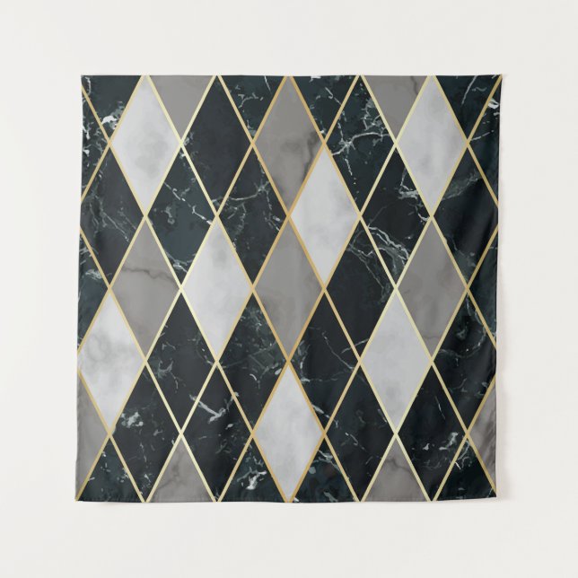 Tapete De Parede Marble Geométrico: Linhas Douradas, Luxo (Frente)