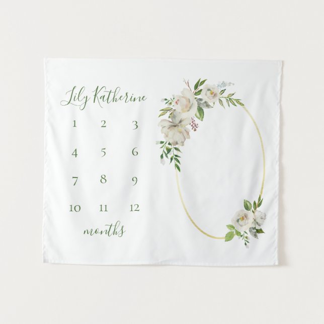 Tapete De Parede Marcos da Nome de Bebê Gilded Blooms Foto (Frente (Horizontal))