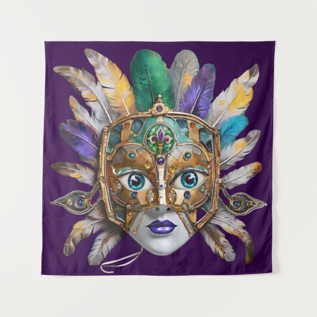Tapete De Parede Mardi Gras Feather e Metal Mask (Frente)